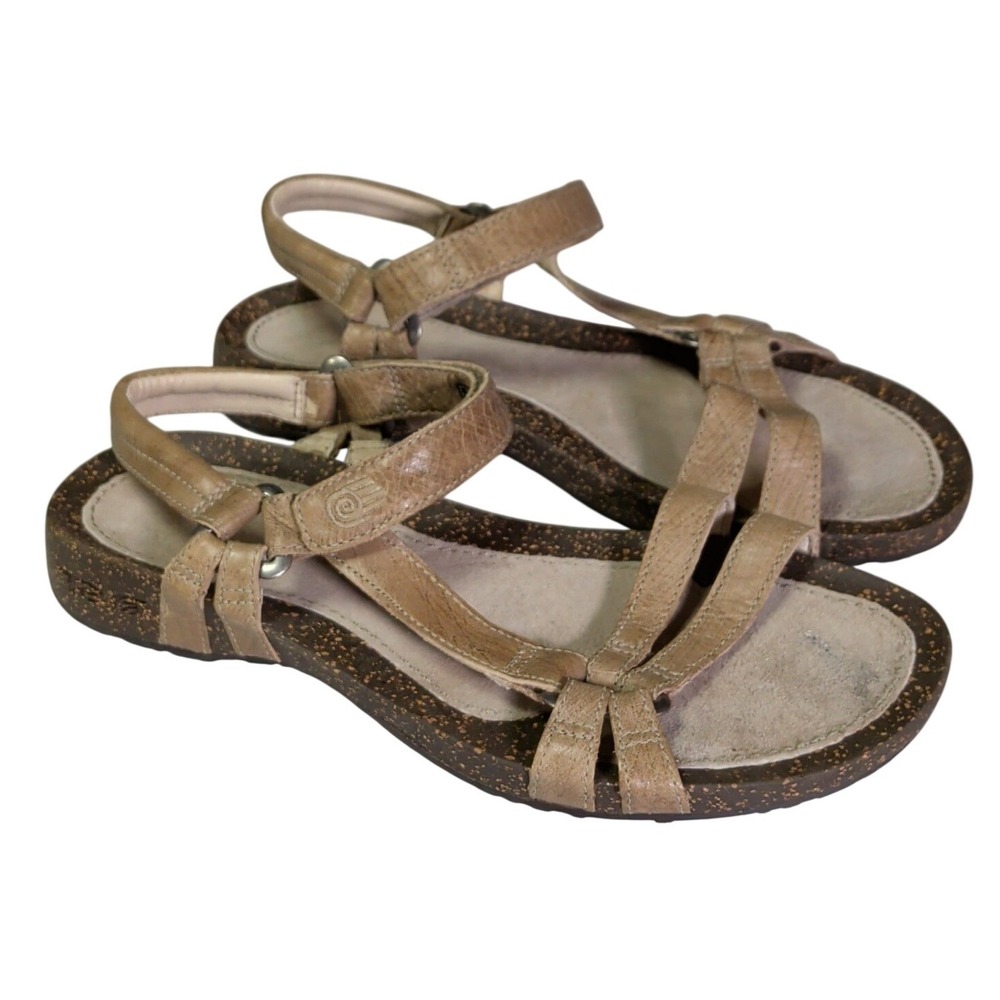 Teva Ventura Sandals Womens Size 9.5 Cork Beige Leather Hook & Loop Boho 4254